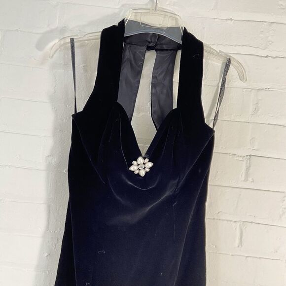 Jessica McClintock 90s Gunne Sax Black Velvet Halter Formal Gown Dress Prom - XS - Picture 6 of 10